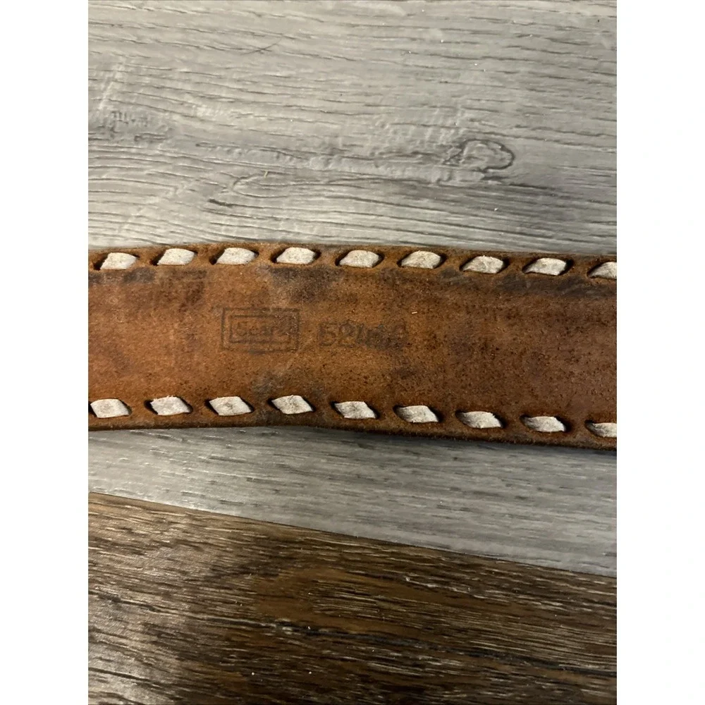 Vtg Tex-Made Tooled Leather Western Belt Size 38 Eagle Laced Snap On No Buckle